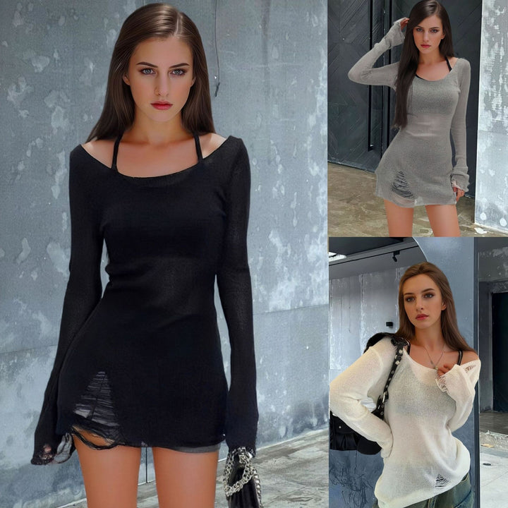 Casual knit dress for women with trendy rips Lune London
