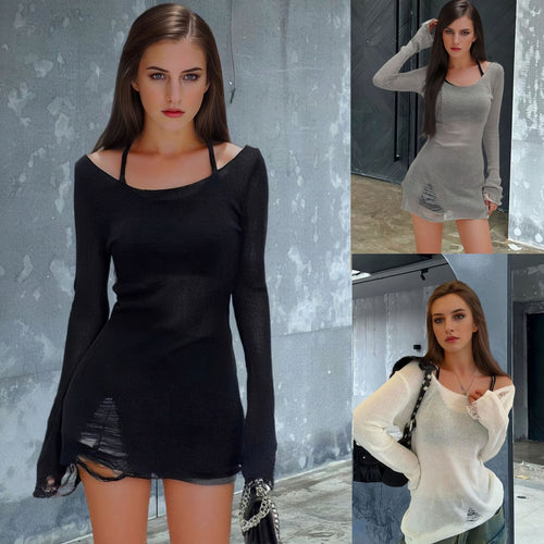 Casual knit dress for women with trendy rips Lune London
