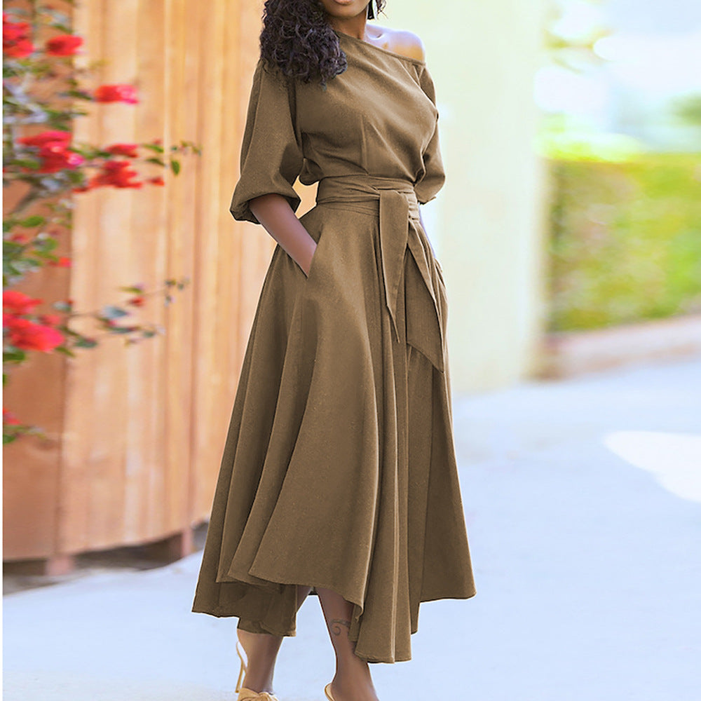 Robe Maxi Élégante pour Femmes avec Design Hors-Épaule et Ceinture Chic & Stil