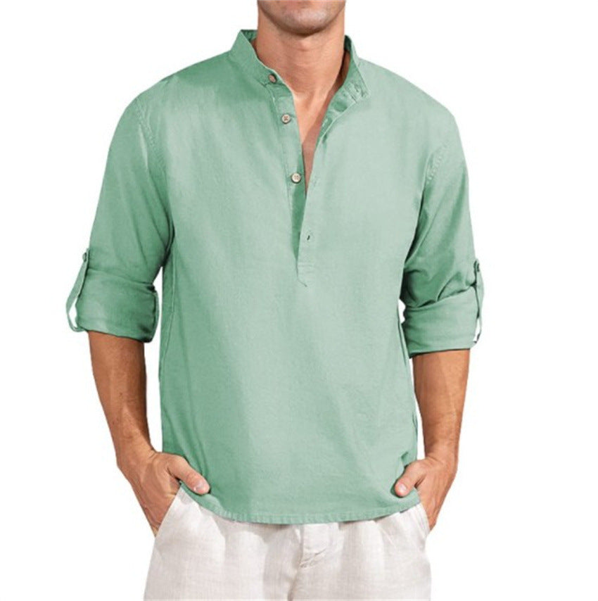 Linen shirt for men with a high collar and practical button details Lune London