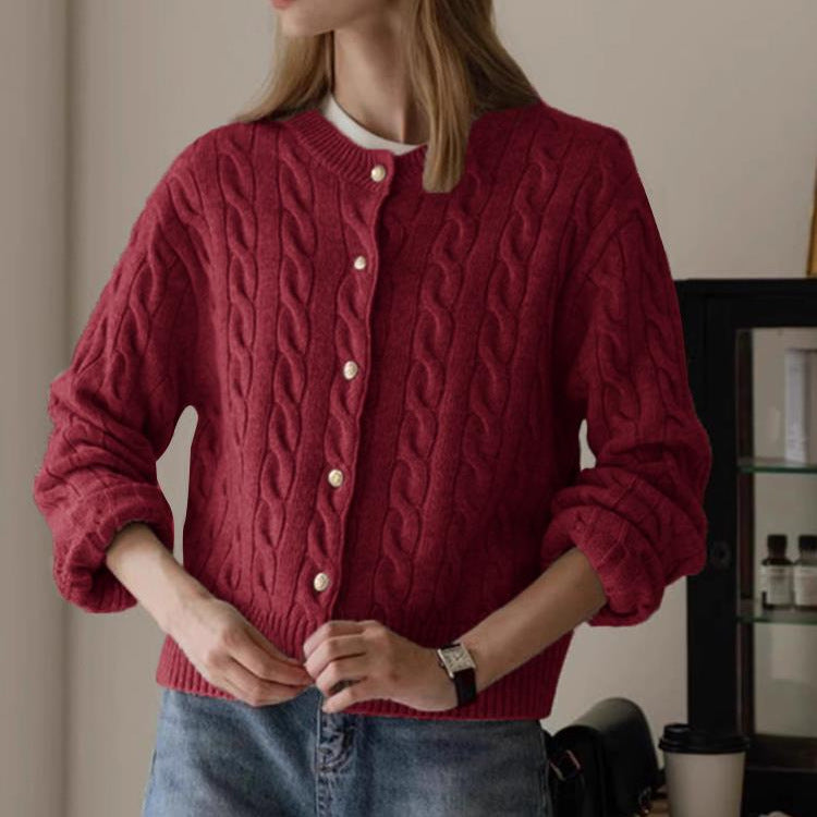 Knitted jacket for women with cable pattern and elegant button details Lune London