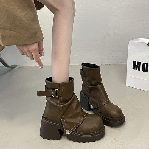 Lune London | Women's fashionable chunky boots with decorative strap and sturdy sole