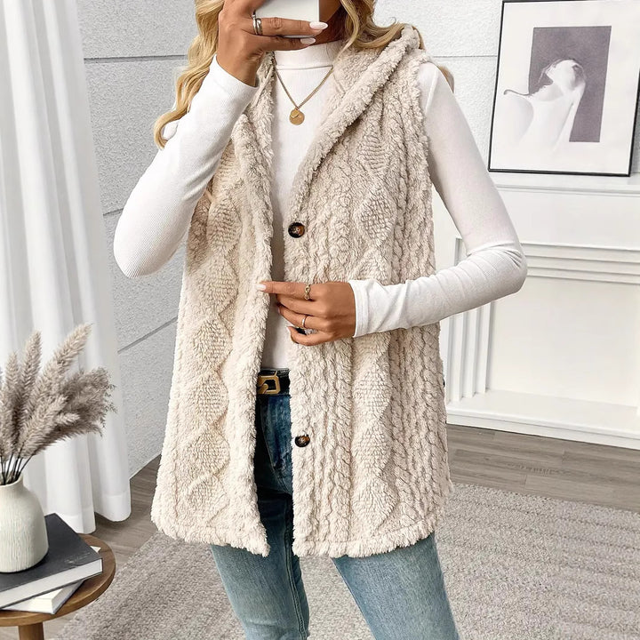 Fleece vest for women with hood and button closure Lune London