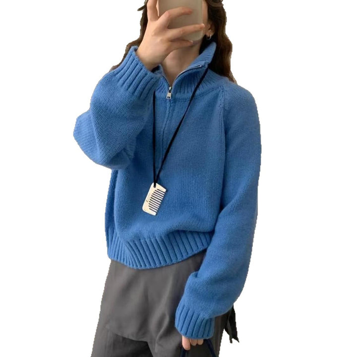 Pull tricot féminin à col montant et fermeture éclair Chic & Stil