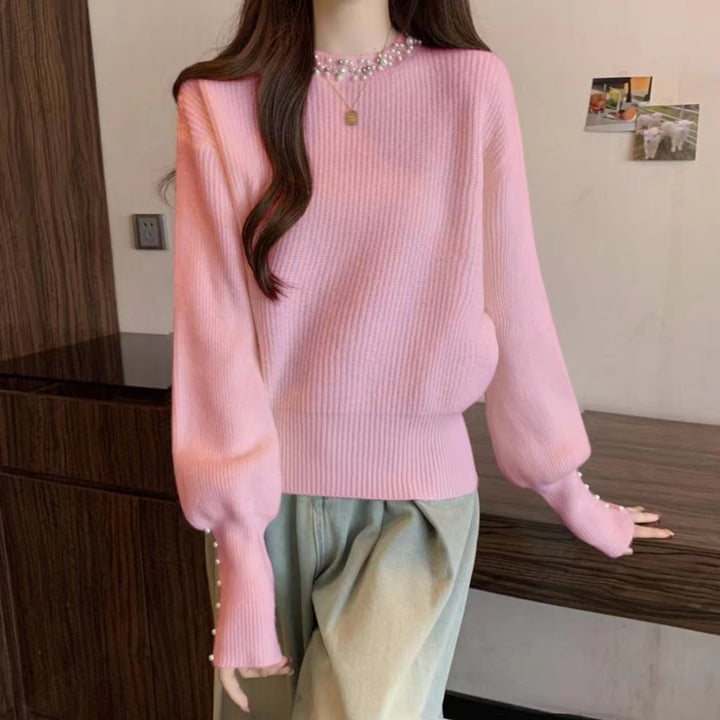 Ladies elegant sweater with ornate pearl details Lune London