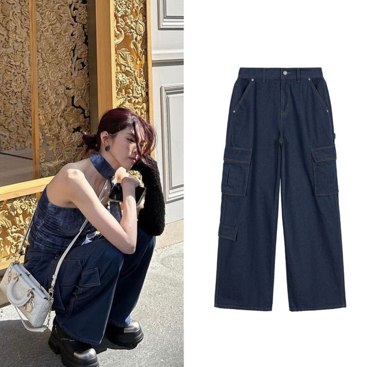 Jean cargo pour femmes avec une coupe ample et des poches pratiques