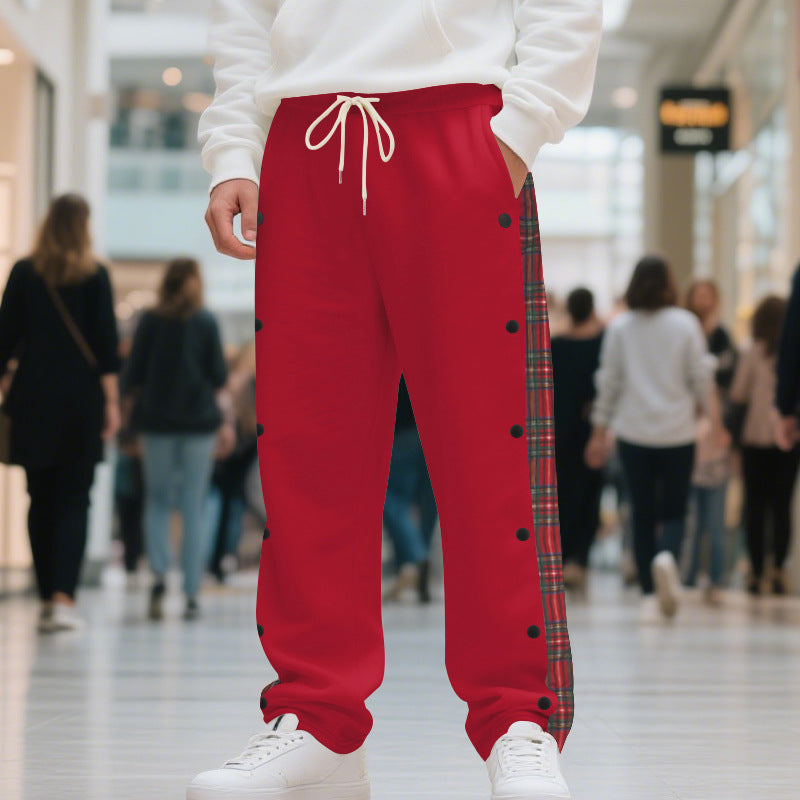 Sporty jogger pants for men with side snap buttons and chic plaid design