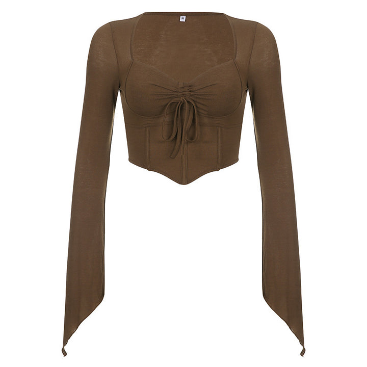 Women's cropped top with gathering and flared sleeves Chic & Stil