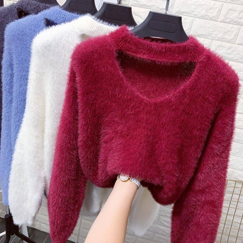 V-neck sweater with high collar for women soft Lune London