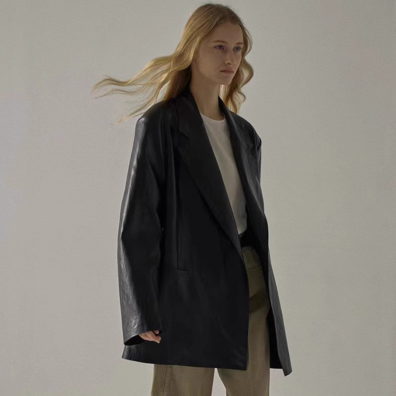 Blazer surdimensionné en faux cuir pour femmes Chic & Stil