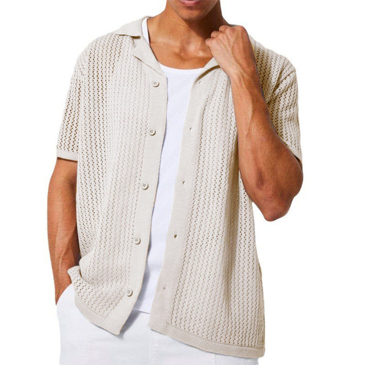 Open collar knit shirt for men with short sleeves and breathable Lune London