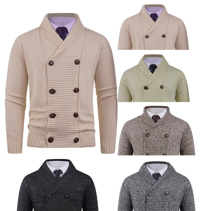 Men's knitted jacket with double row of buttons and fine texture Lune London