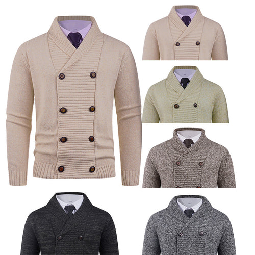 Men's knitted jacket with double row of buttons and fine texture Lune London