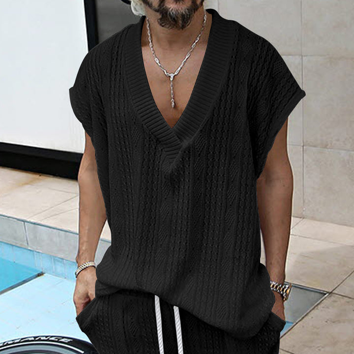 Casual Knit T-shirt for Men with V-neck and Oversized Fit Lune London