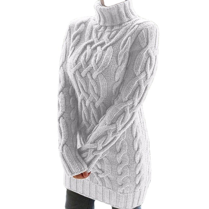 Chunky knit pullover for women with high collar and cable knit pattern Lune London