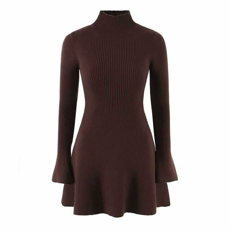 Elegant sweater dress for ladies with high collar and flared sleeves Lune London