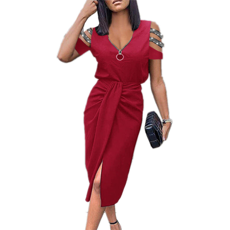 Ladies Elegant wrap dress with trendy cut-out details and shiny embellishments Lune London