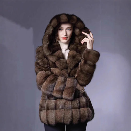 Ladies Luxurious Faux Fur Coat with Trendy Patchwork Design Lune London