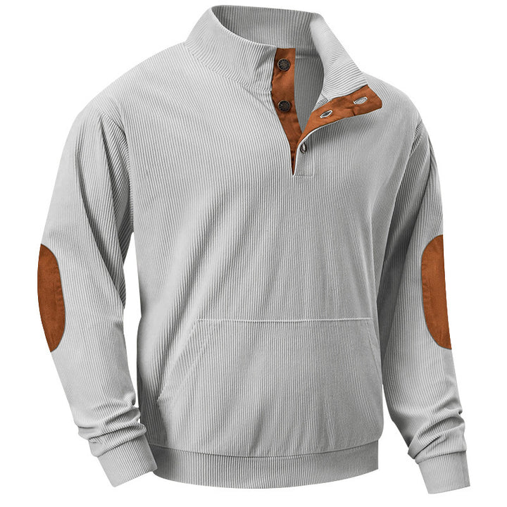 Comfortable knitted pullover for men with modern collar and reinforced elbow patches Lune London