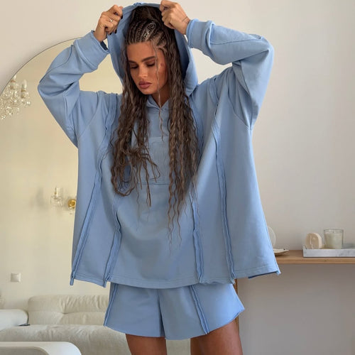Ladies Urban Oversized Hoodie and Shorts Set Lune London