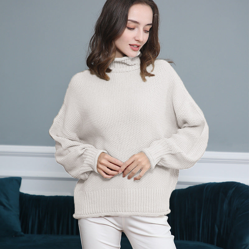 Pull femme en grosse maille avec col roulé et coupe aérienne Lune London