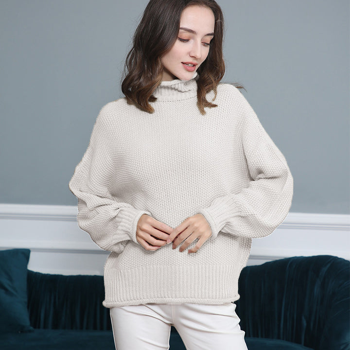 Pull femme en grosse maille avec col roulé et coupe aérienne Lune London