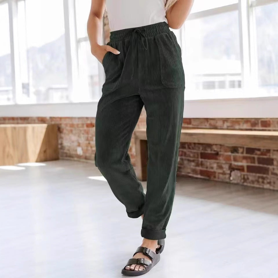 Dames Pantalon de loisirs en matériau côtelé confortable Lune London