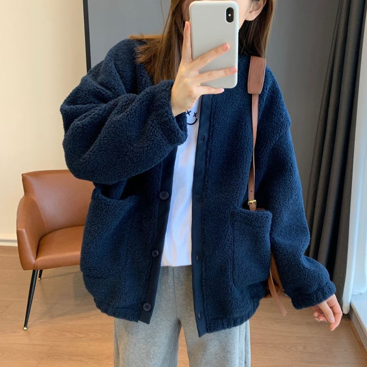 Veste femme fluffy oversized avec grandes poches