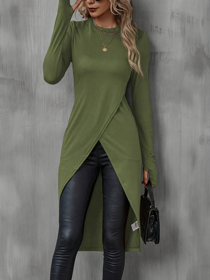 Asymmetrical long t-shirt for women with an elegant draped effect Lune London