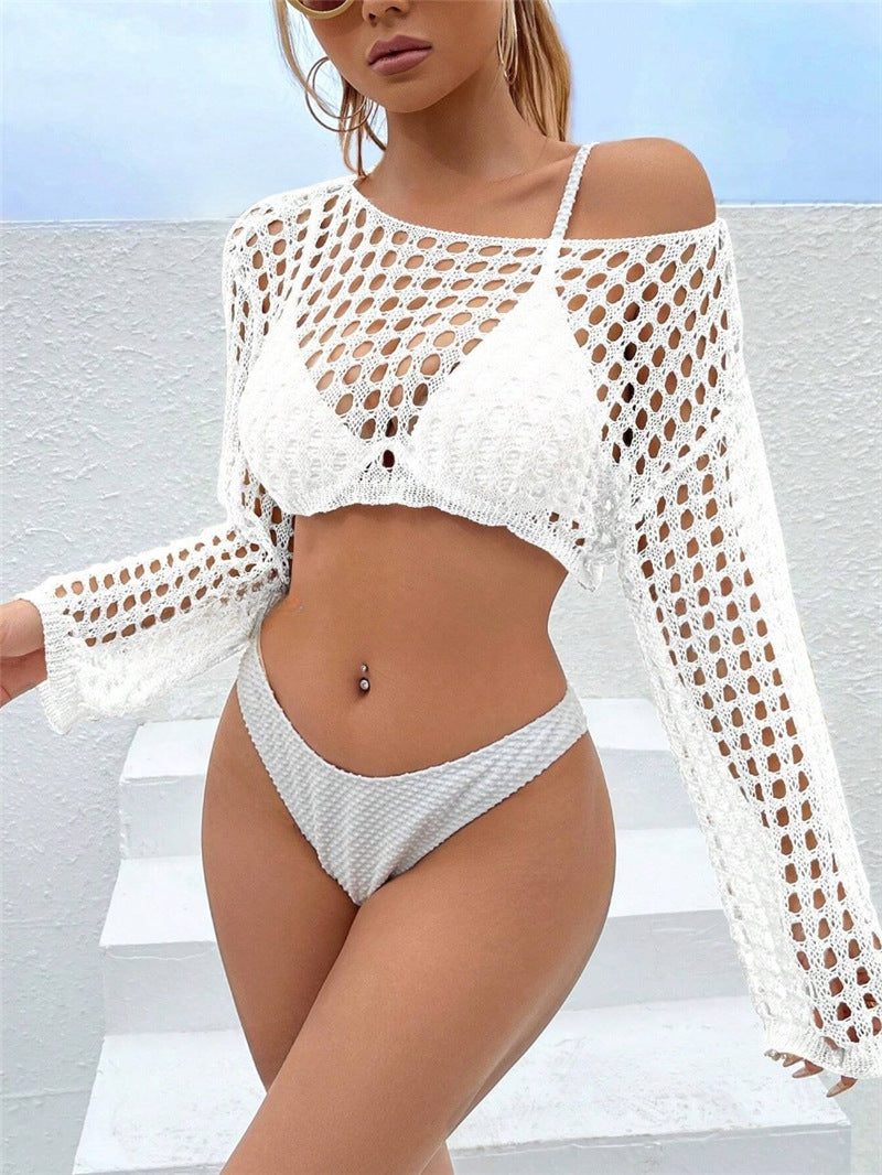 Ladies short airy crochet sweater Lune London