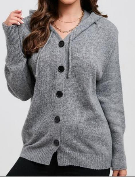 Women's knitted jacket with hood and button closure Lune London