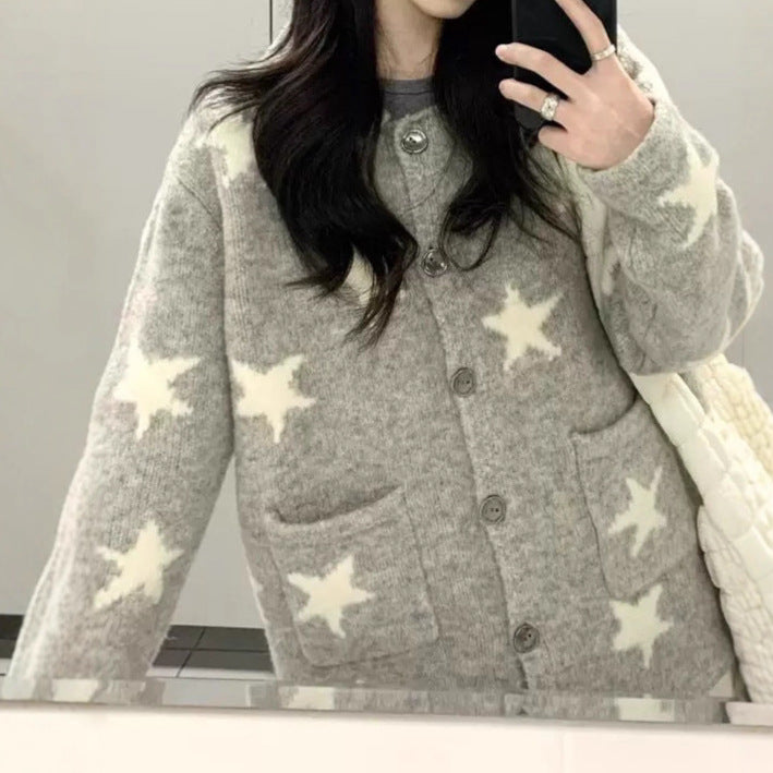 Knitted women's jacket with star pattern and practical pockets Lune London