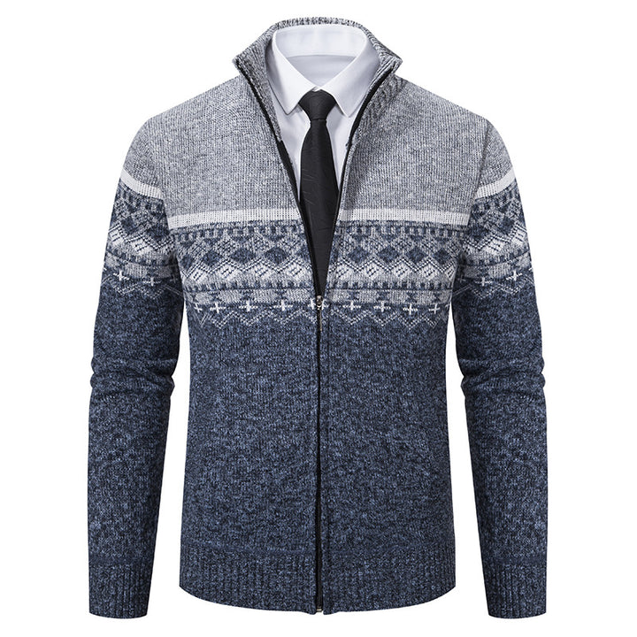 Men's knit jacket with high collar and Norwegian pattern Lune London