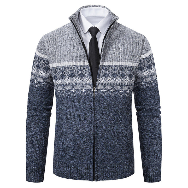 Men's Cardigan with Stand-Up Collar and Norwegian Pattern Lune London