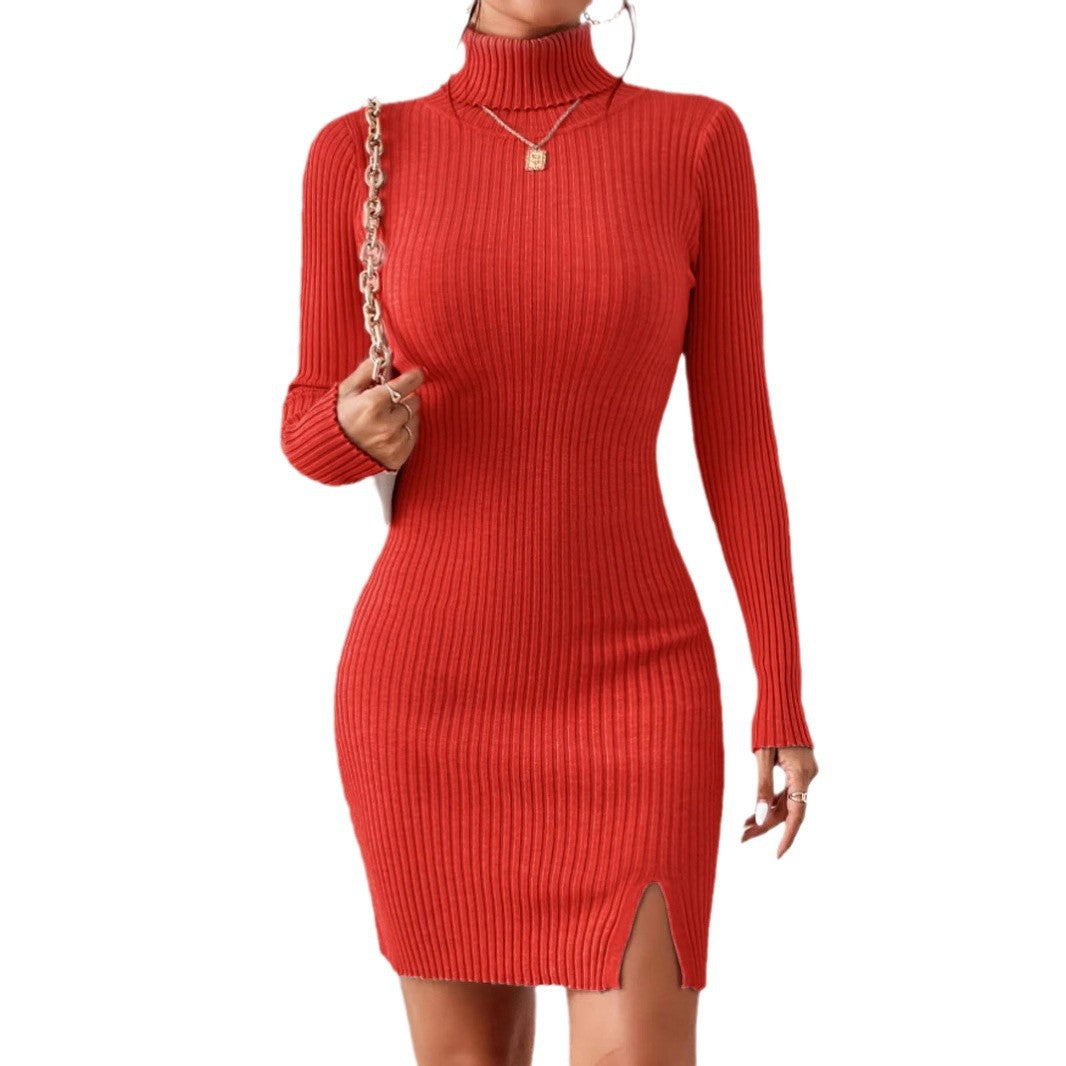 Robe en tricot pour femmes avec col montant et design à côtes texturées Chic & Stil