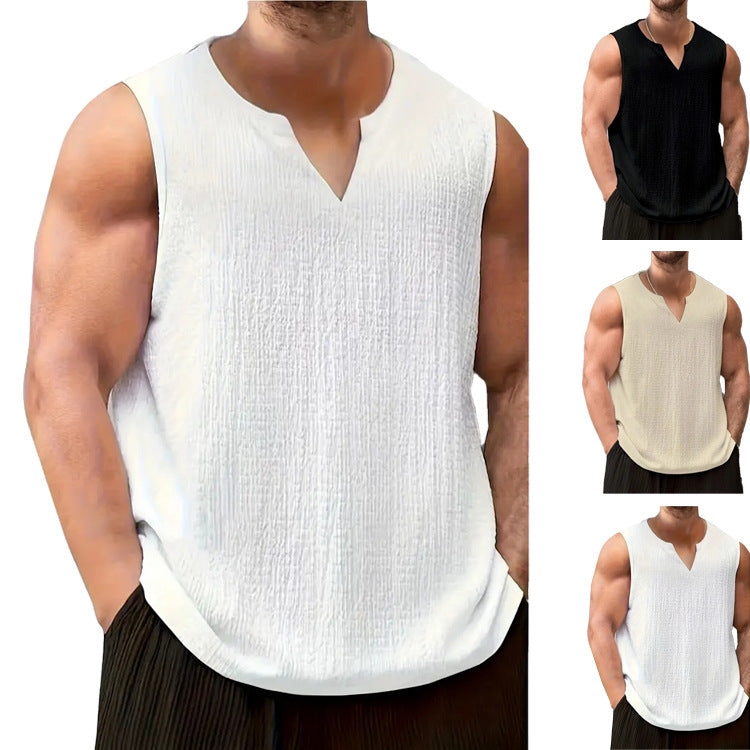 Sleeveless T-shirt for men with textured design and V neck Lune London