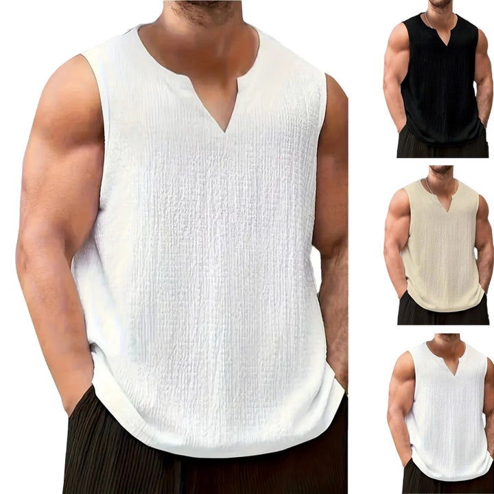 Sleeveless T-shirt for men with textured design and V neck Lune London