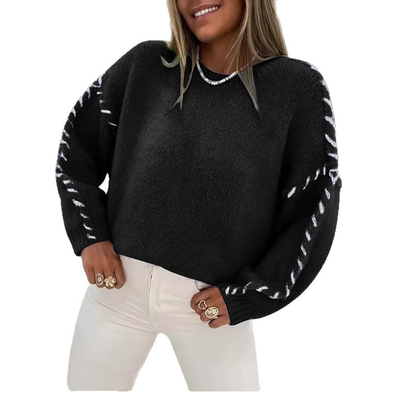 Oversized knit sweater for women with contrasting hem Lune London