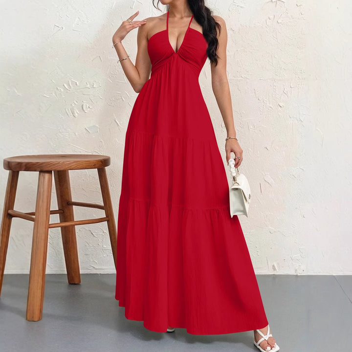 Women's maxi dress with deep V-neck and airy silhouette Lune London