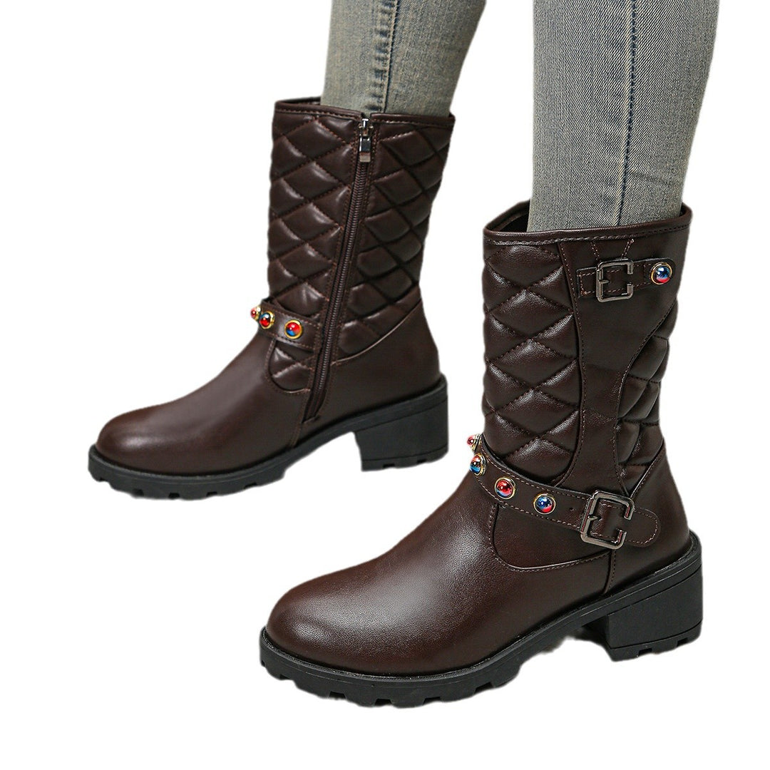 Fashion boots for women with decorative jewelry details and a robust profile Lune London