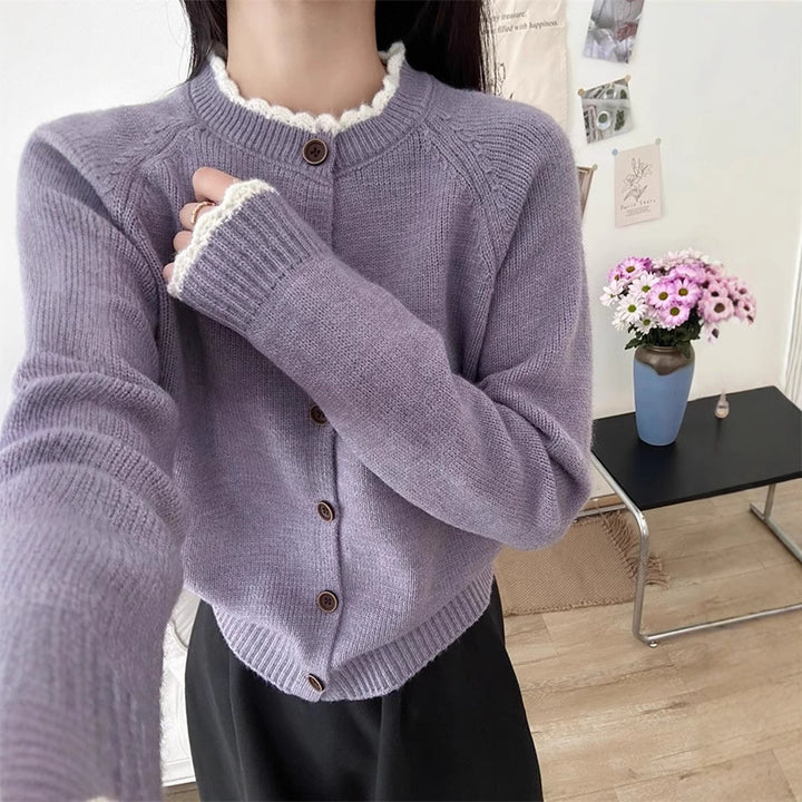 Ladies cozy knit cardigan with ribbed detail and button closure Lune London