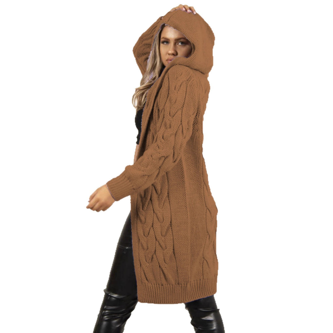 Knit coat for women with hood and cable knit pattern Lune London