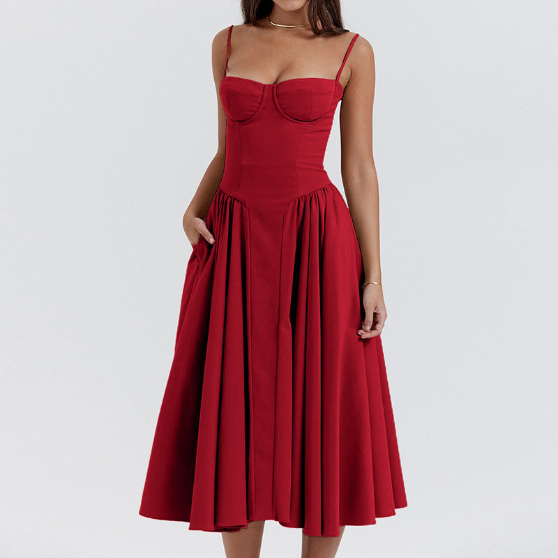 Mid-length dress for women with strapless design and voluminous pleated skirt Lune London