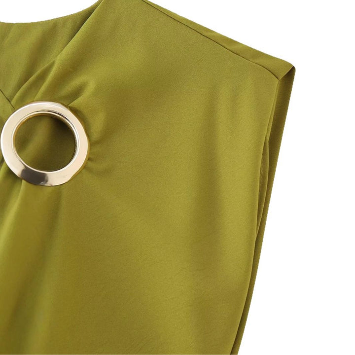 Elegant jersey dress for women with detailed ruffles and refined jewelry element Lune London