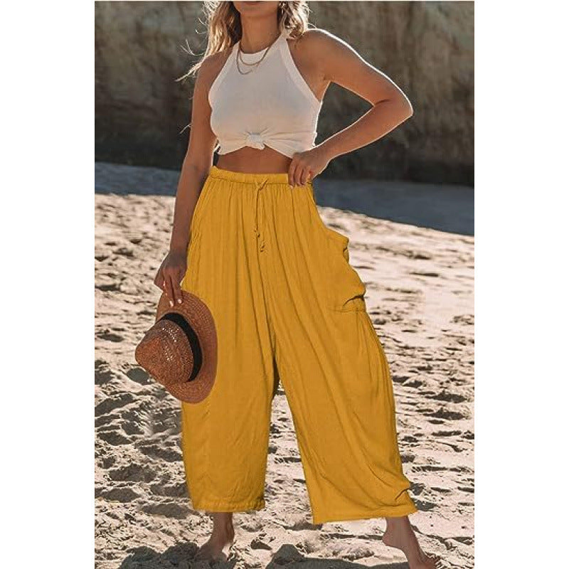 Casual harem pants for women with practical side pockets and loose fit Lune London