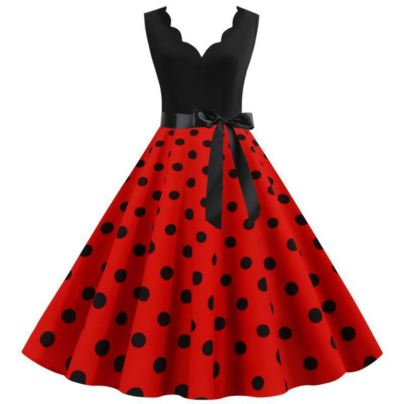 Robe swing femme avec un design moderne à pois et un élégant col en V Chic & Stil