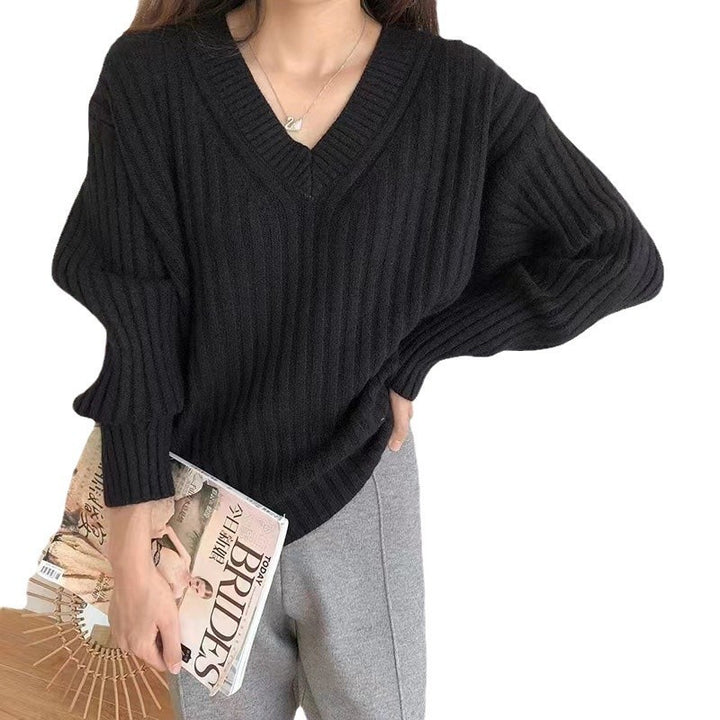 Viscose sweater for women with V-neck and ribbed design Lune London