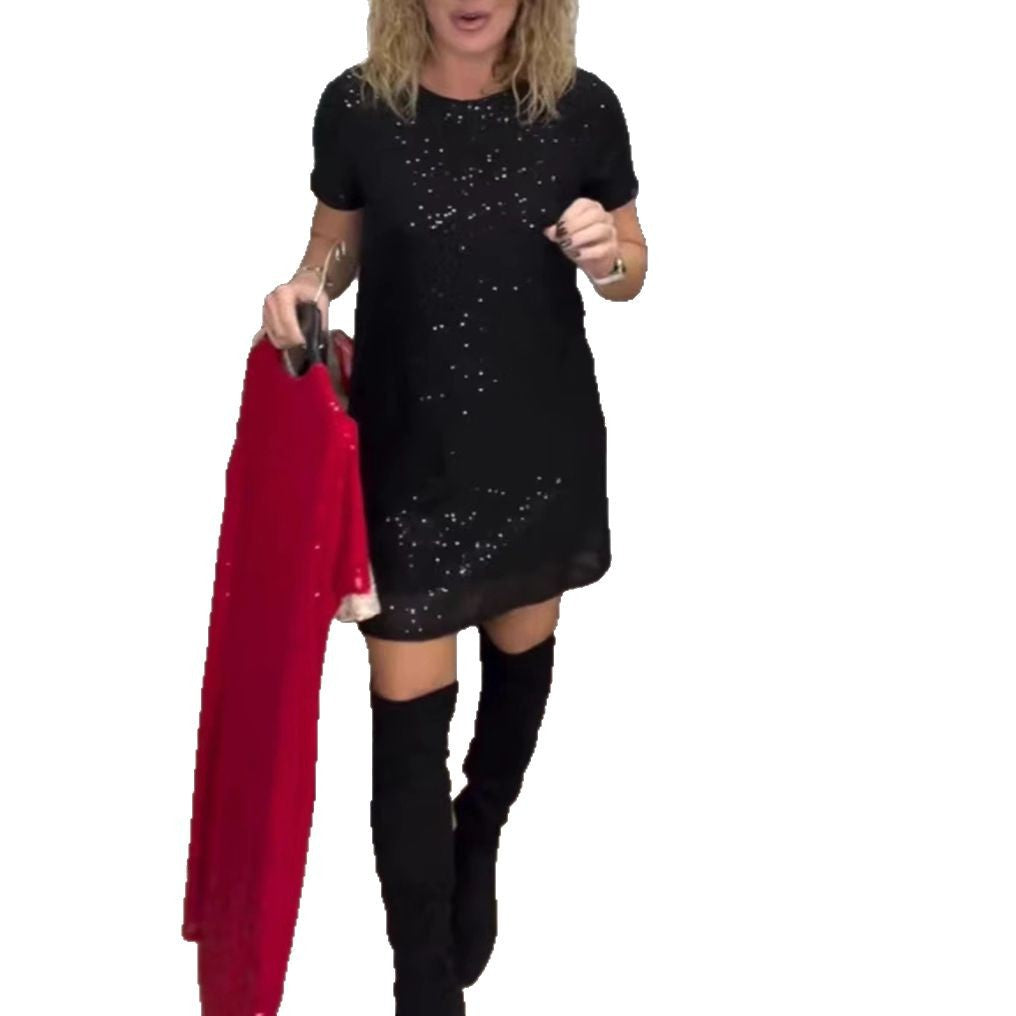 Robe de fête élégante pour dames avec bordure en sequins scintillants et coupe moderne Chic & Stil