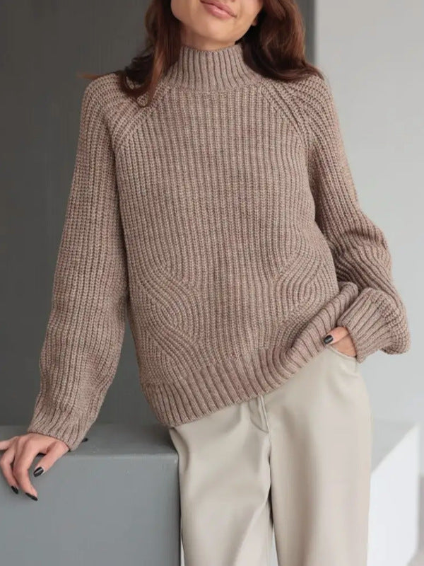 Knit sweater for women with high collar and decorative wave pattern Lune London