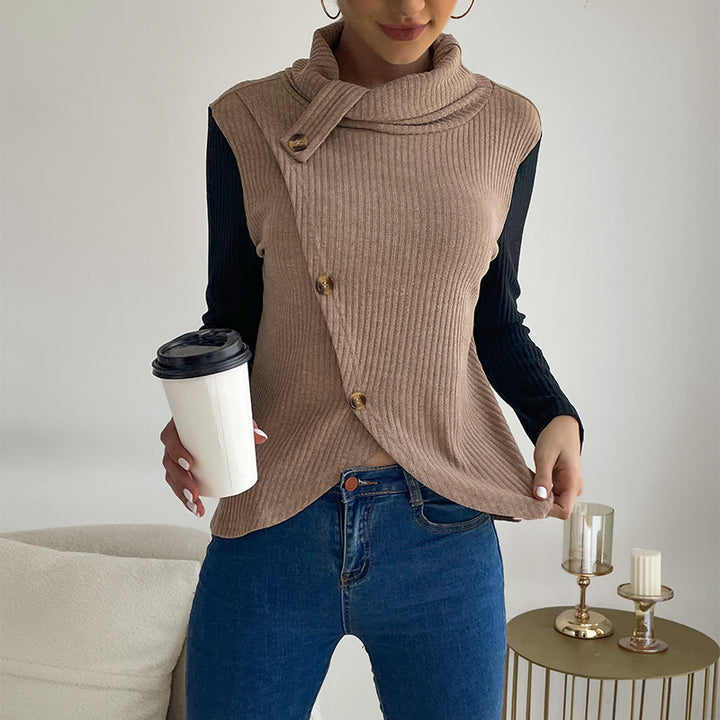 Knotted top for ladies in textured fabric and modern collar Lune London